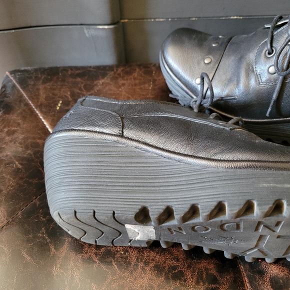 Fly London Studded Leather Chunky Oxford Platform Wedges - Picture 2 of 4